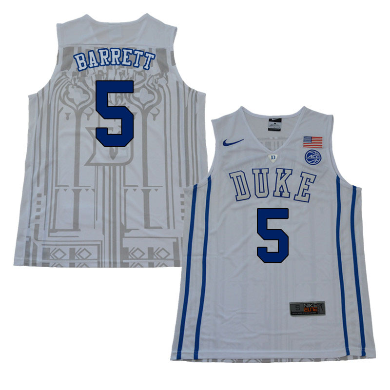 2018 Men #5 R.J. Barrett Duke Blue Devils College Basketball Jerseys Sale-White